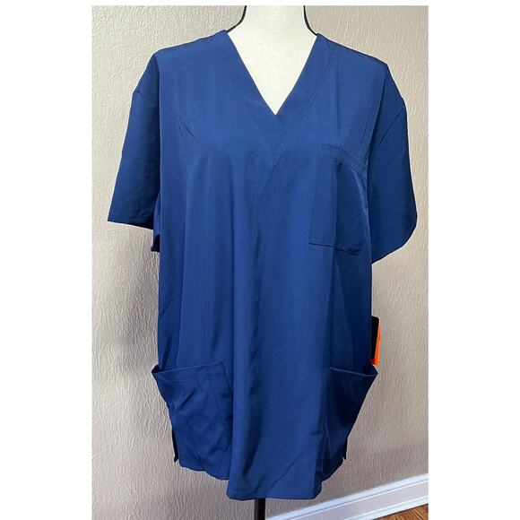 Beverly Hills Uniforms Work Medical Scrub Top Blue Stretch Men Women 2XL New - Picture 1 of 8
